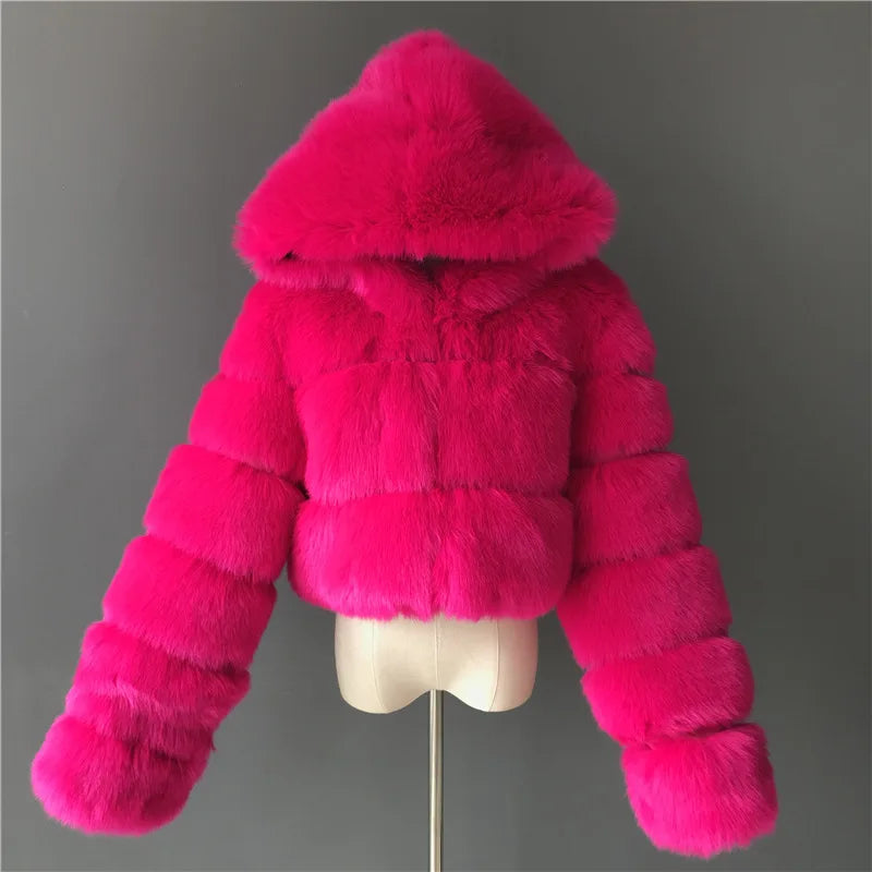 Assorted Colors High Fashion High Quality Furry Cropped Faux Fur Coats and Jackets Women