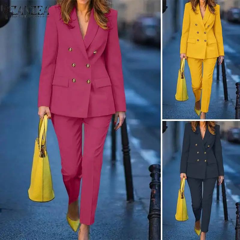 ZANZEA 2PCS Solid Color Fashion Blazer & Pants Two Piece Sets