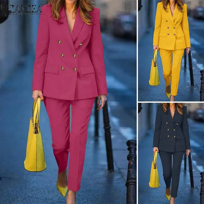 ZANZEA 2PCS Solid Color Fashion Blazer & Pants Two Piece Sets