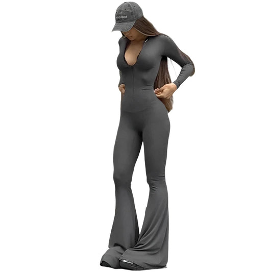 Cryptographic Casual Zip Up Bodycon Jumpsuits