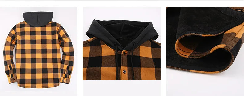 Men's Fleece Lined Hooded Plaid Jackets