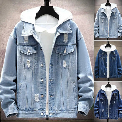 Men's Hooded Denim Blue Jean Jackets