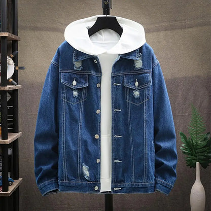 Men's Hooded Denim Blue Jean Jackets