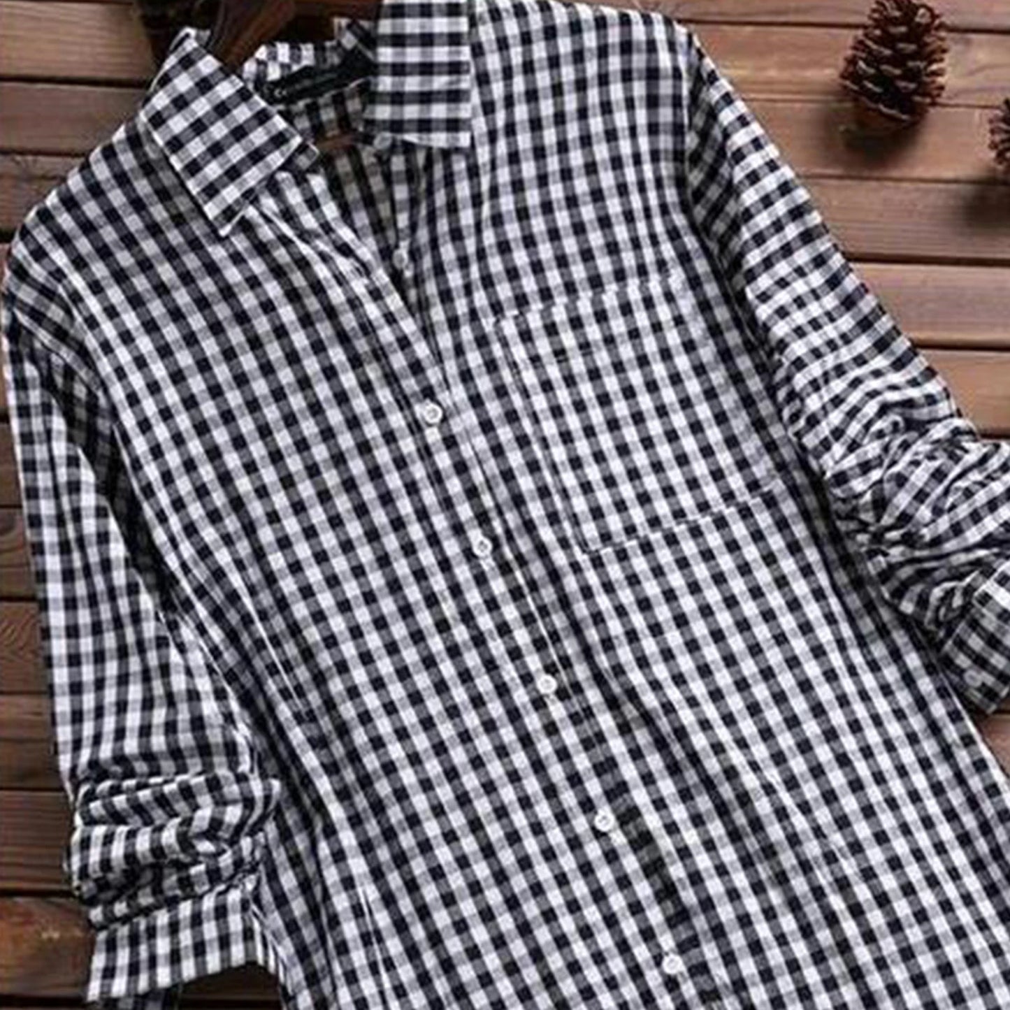 SANWOOD Plaid Cotton Blend Long Sleeves Roll Up Shirts