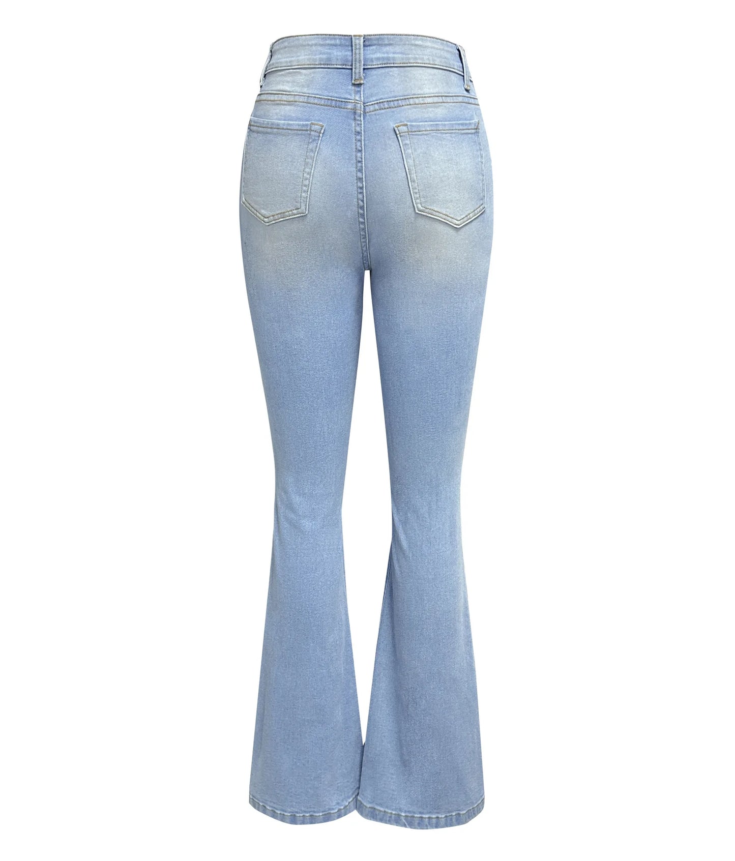 Casual Long Flare High Waist Denim Blue Jeans for Women