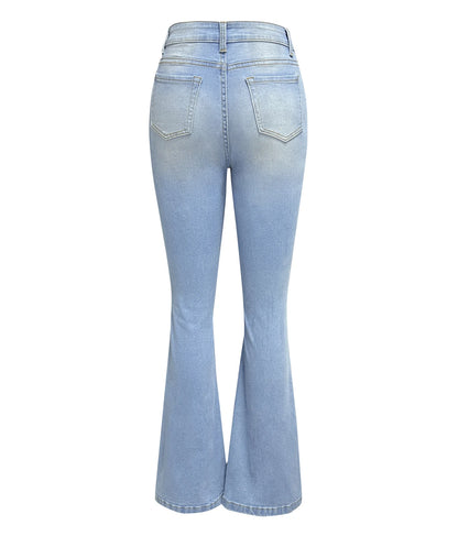 Casual Long Flare High Waist Denim Blue Jeans for Women