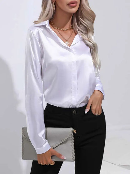 Satin V Neck Long Sleeve Shirt