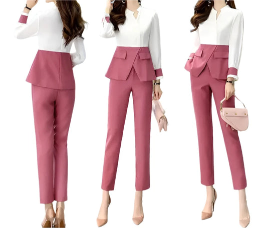 Chic Color Contrast Two Piece Outfit Sets Pants & Jacket for Women