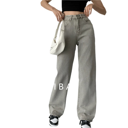 GJBD High Waist Vintage Straight Baggy Denim Jeans Pants