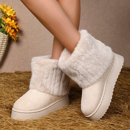 Round Toe Warm Thickened Plush Winter Mid-calf Boots