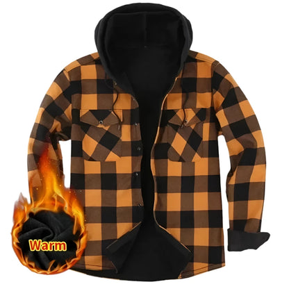 Men's Fleece Lined Hooded Plaid Jackets