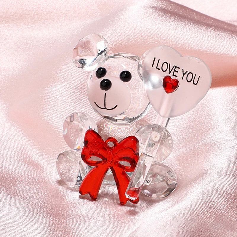 Valentines Day Gift I Love You Crystal Bear Artificial Rose Flowers