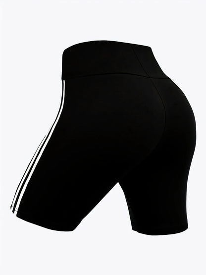 High Stretch Plus Size Athletic Shorts for Women Sporty Knit Mid Thigh Pants with Side Stripes Fashionable and Comfortable Pants