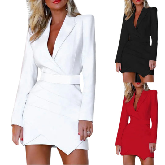 Stylish Long Sleeve V-Neck Professional Career Dress