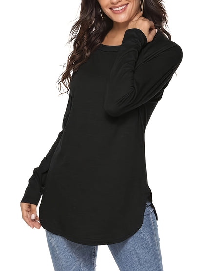 2-pack Solid Crew Neck T-Shirt, Casual Long Sleeve T-Shirt For Spring & Summer, Women's Clothing