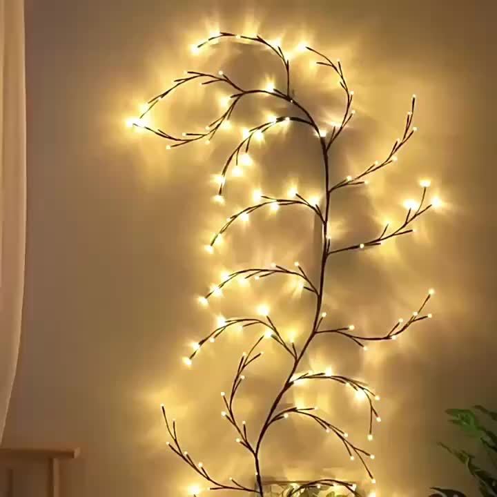 96-LED Flexible Willow Vine Lights - White Birch Style - 8 Mode Rattan Tree Decor