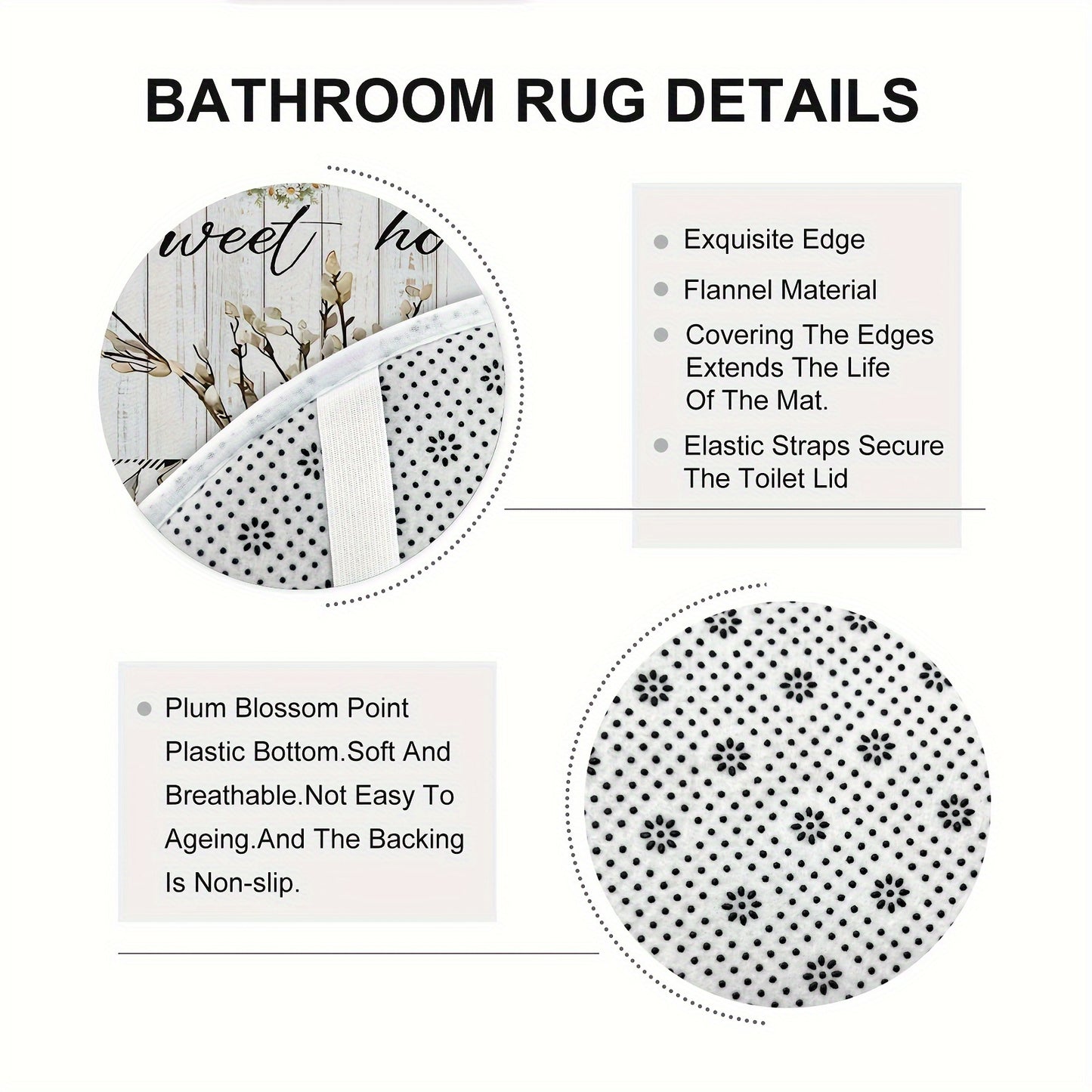 1/4pcs Deluxe White Daisy Pattern Shower Curtain Set